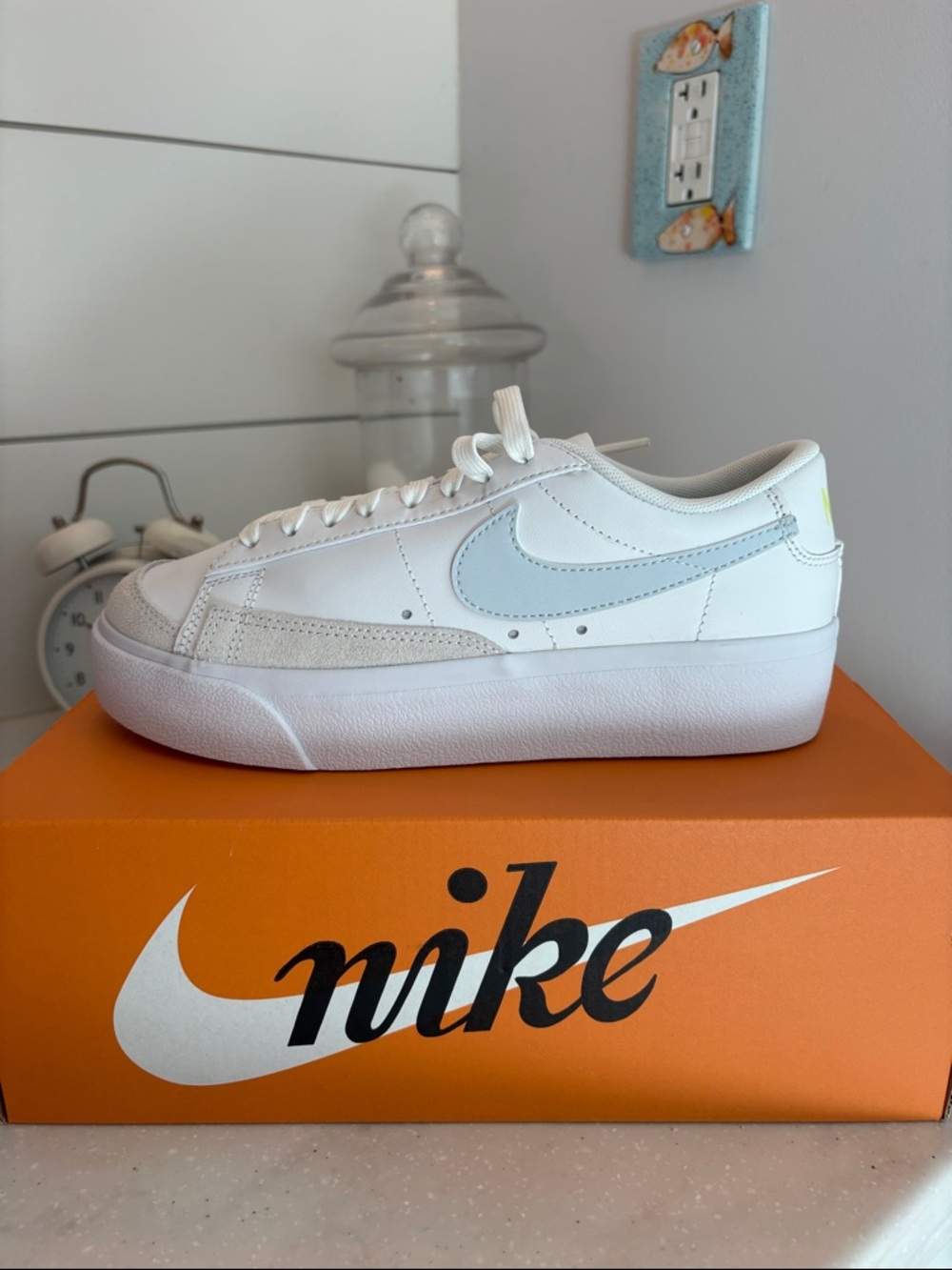 Nike Blazer Low Platform Sneaker size 6.5 light blue/white/yellow